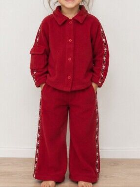 Vibrations Girls Red Fleece 2 Piece Tracksuit Set Size 4 Floral